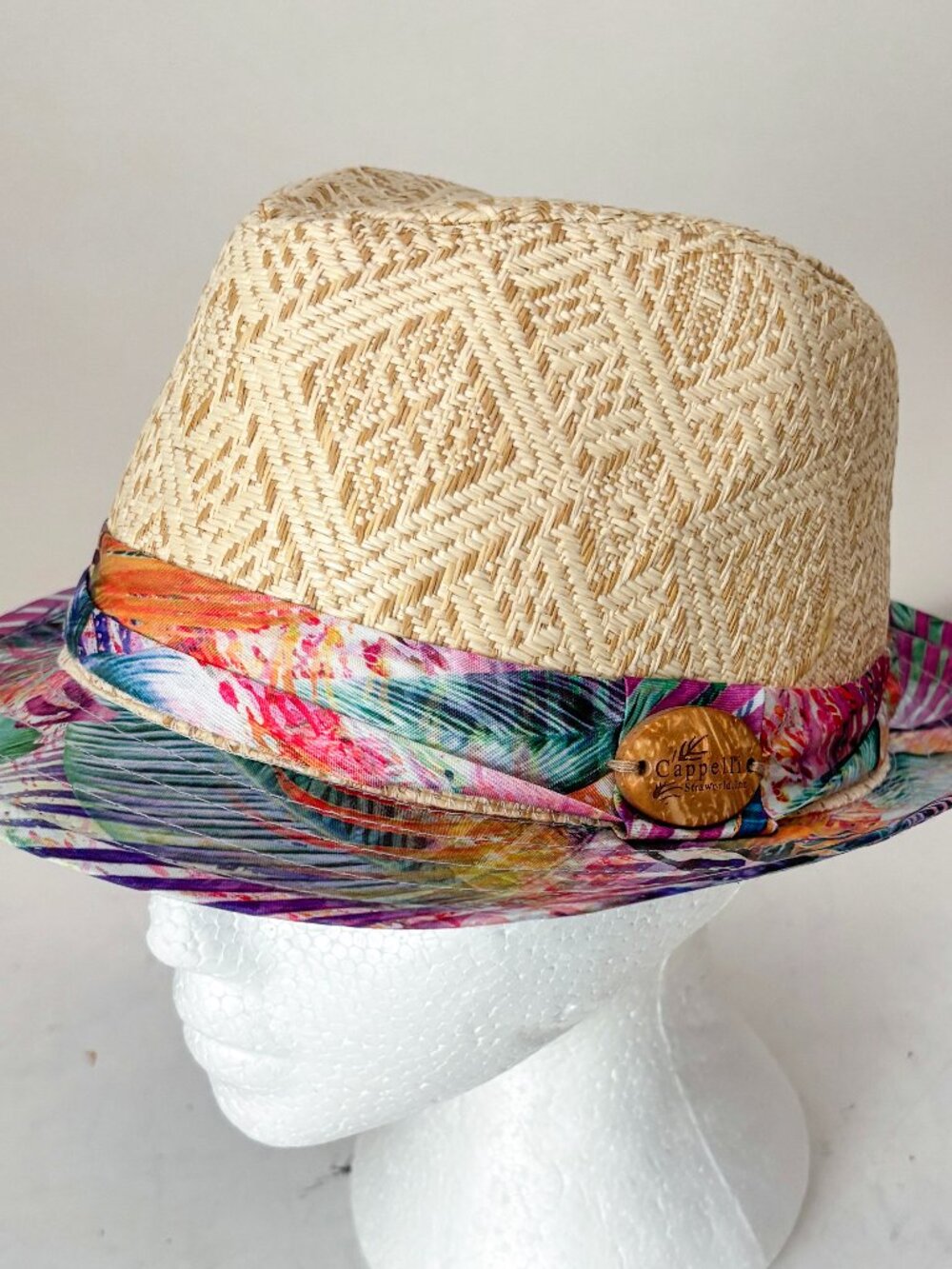 Cappelli Straworld Womens O/S Straw Textured Fedora Hat Tropical Resortwear